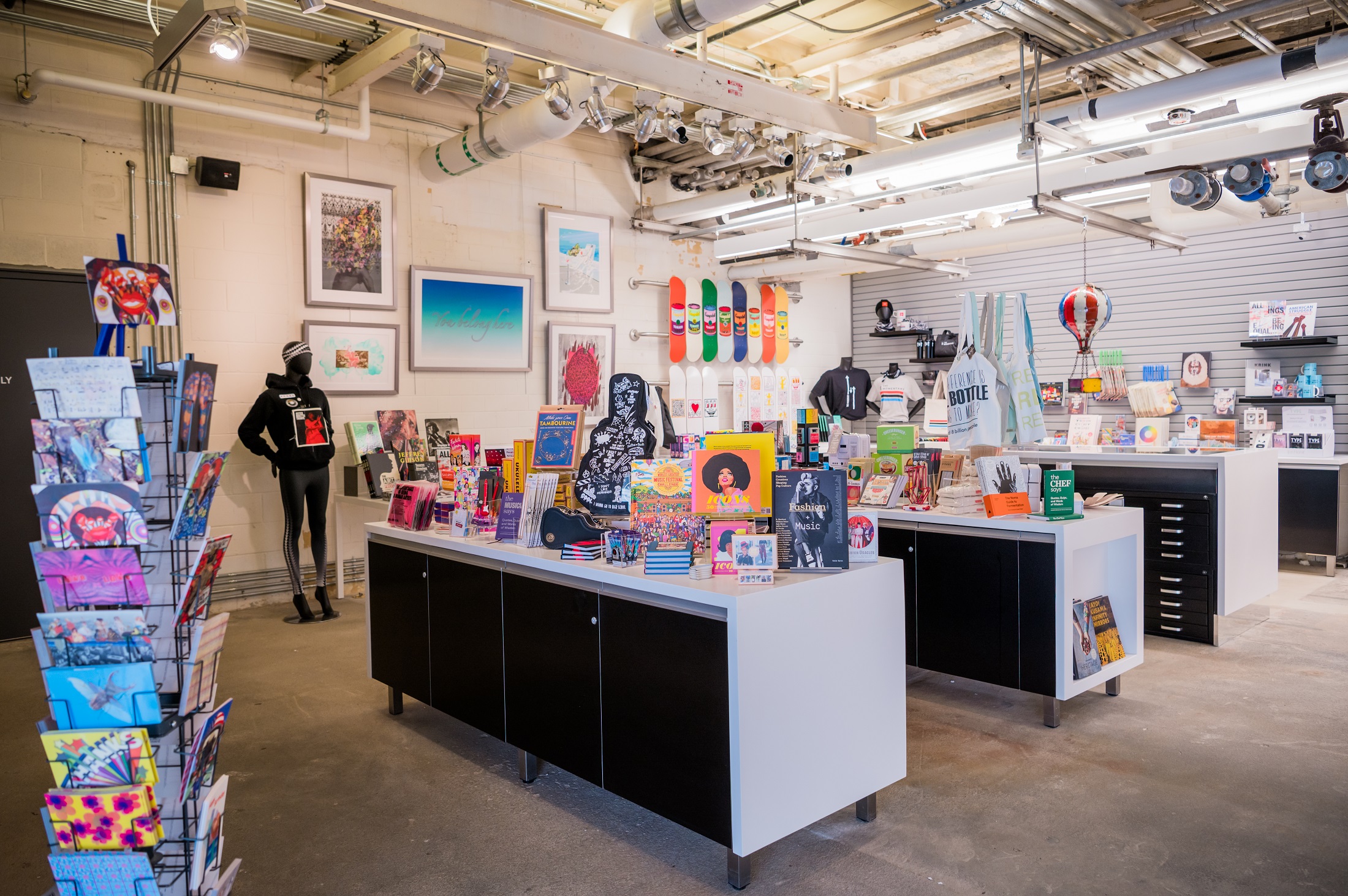 colorful products arranged on tables in the momentary shop