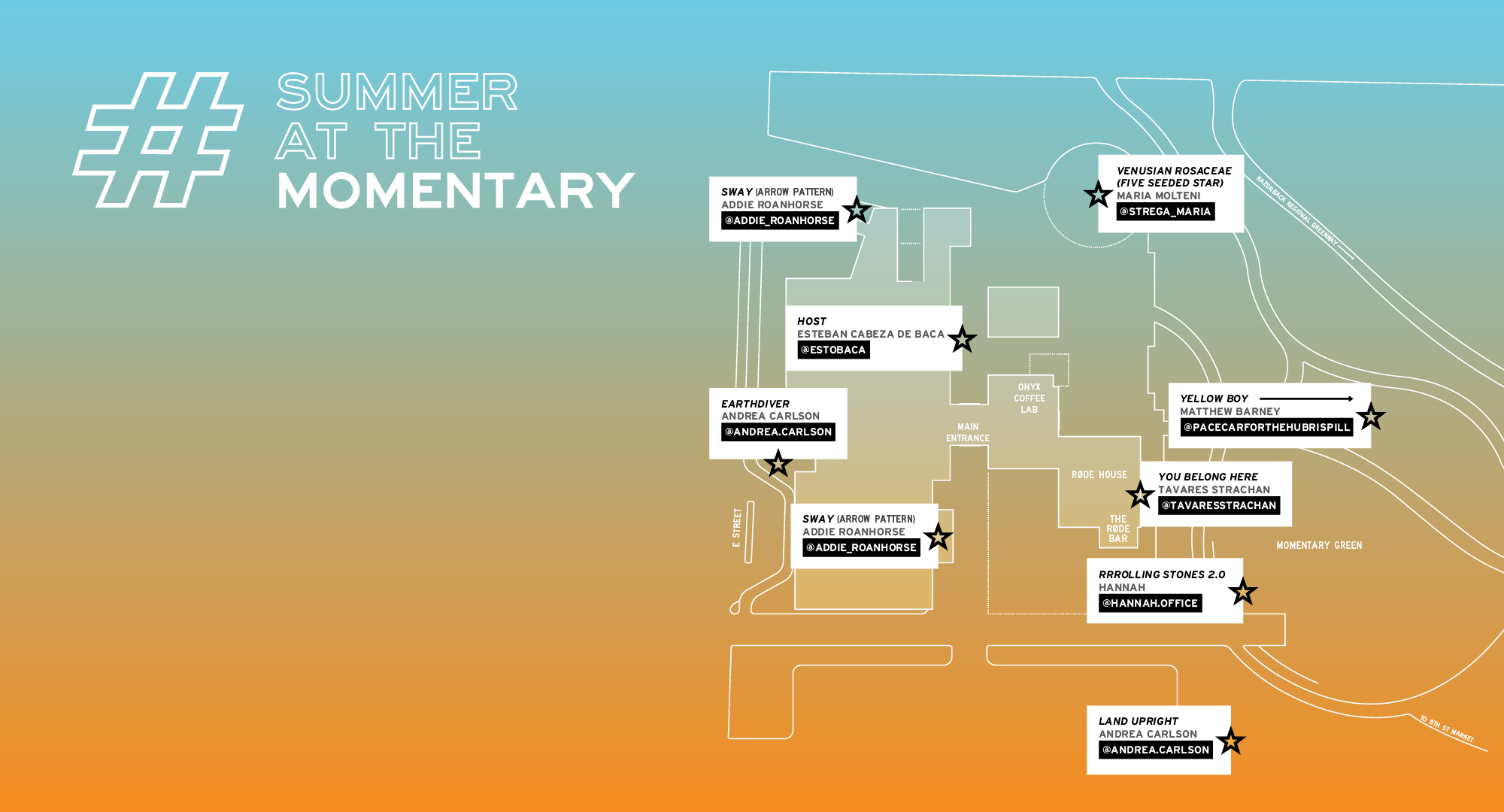 Map of outdoor artworks at the Momentary