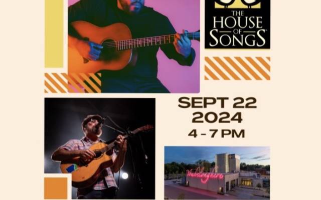 A graphic showing two musicians, the House of Songs logo, the Momentary, and the words "September 22, 2024, 4 - 7 PM"