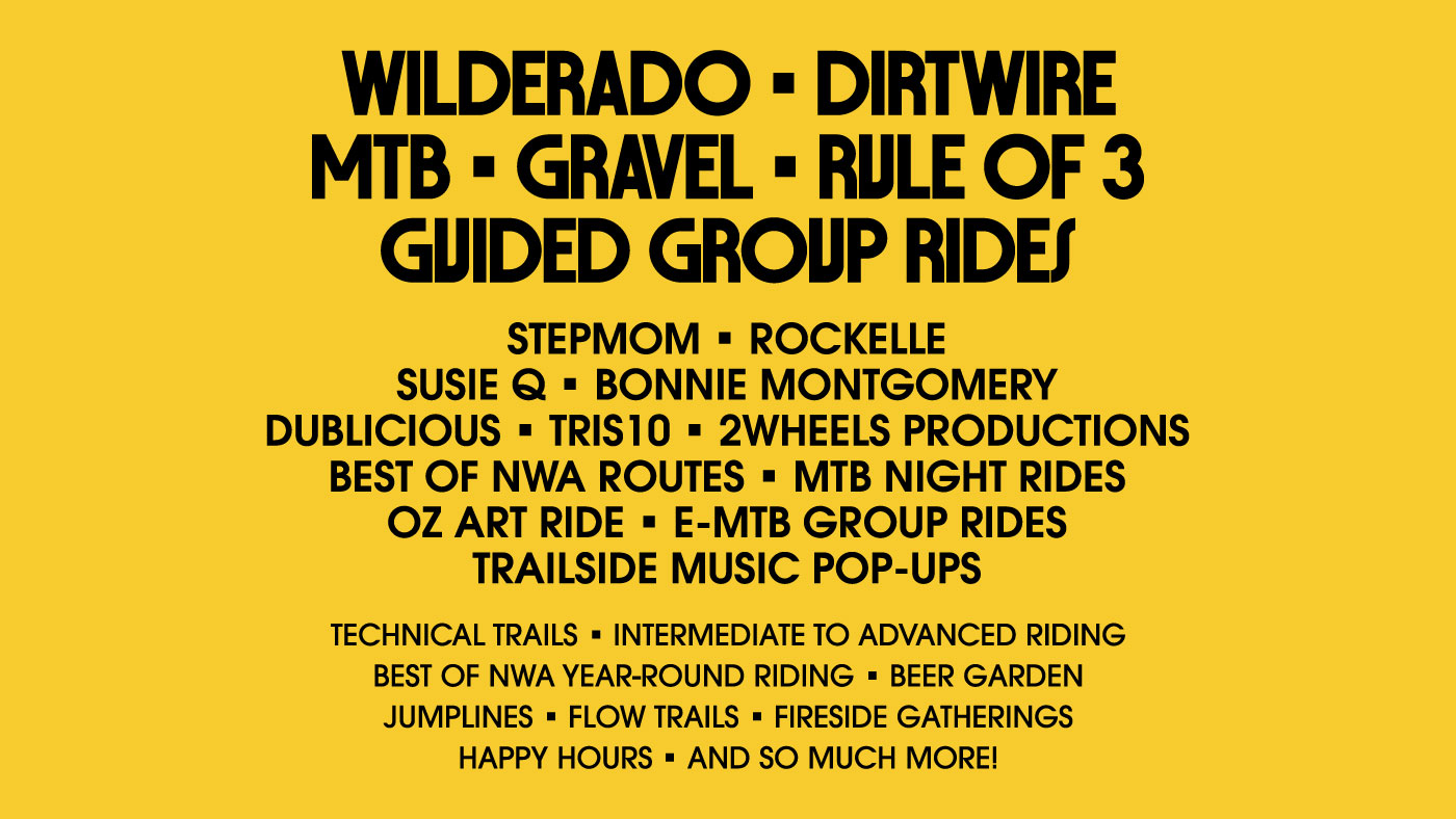 group rides, music performances, MTB, gravel, art rides, technical trails.