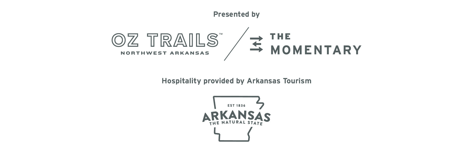 Oz Trails and The Momentary event, hospitality by Arkansas Tourism with state logo.