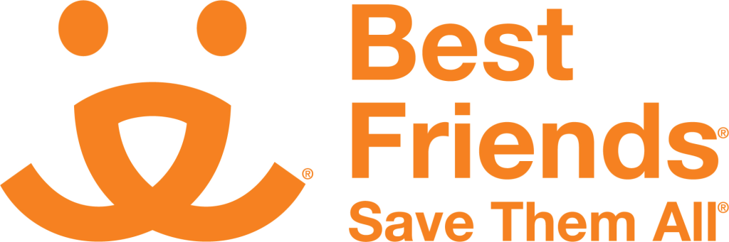 Logo with orange stylized symbol and text “Best Friends Save Them All” in orange.