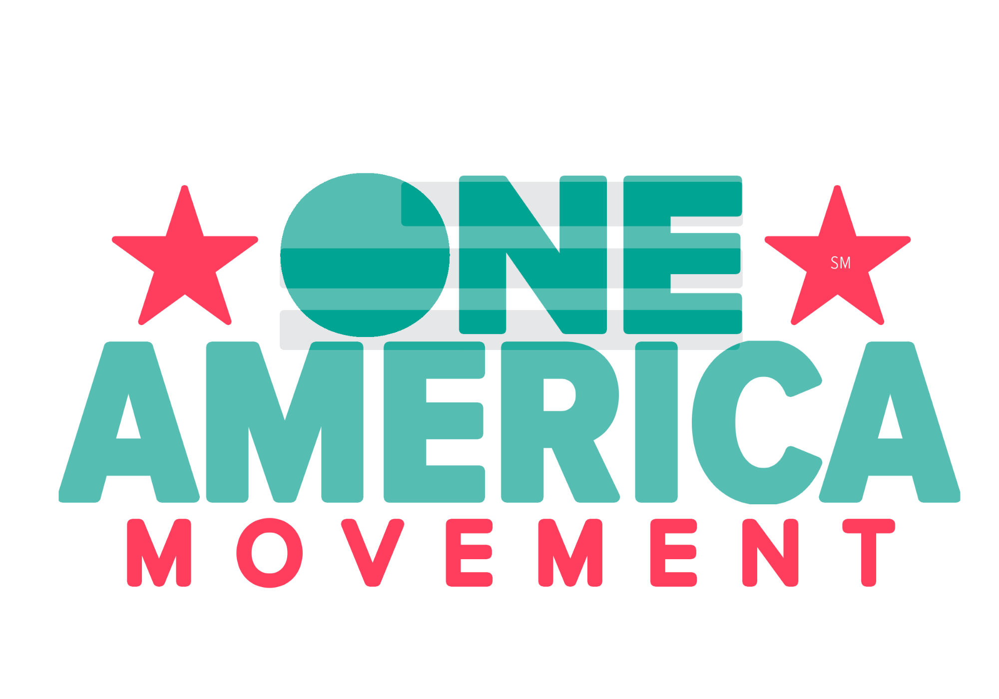 One America Movement logo with circular element and red stars on a transparent background.