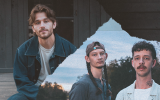 Three men in a composite; one in denim sits, two stand with distinct hairstyles and expressions.