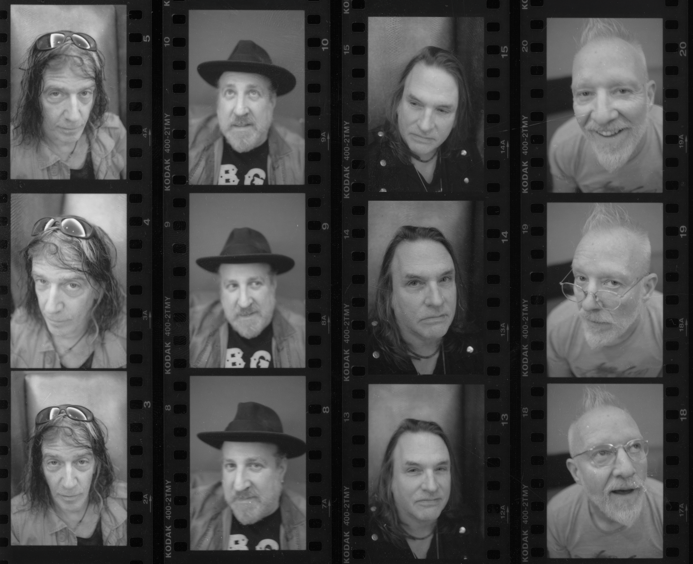 Spin Doctors Black and white contact sheet with portraits of three different men in various poses.