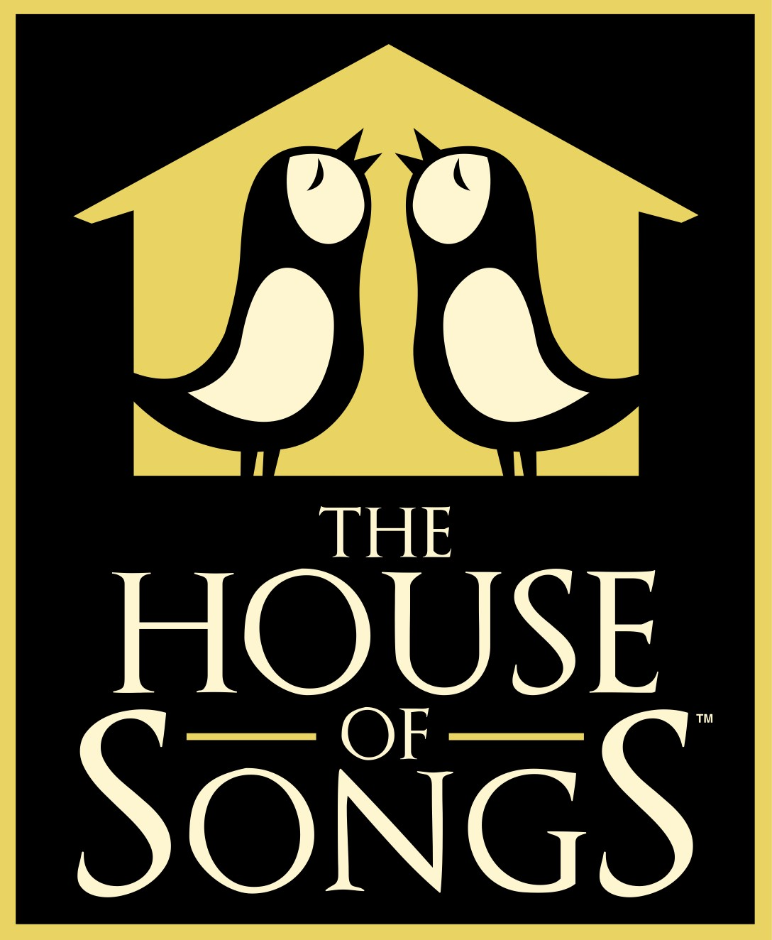 Logo with two stylized birds inside a house outline and text the house of songs below.