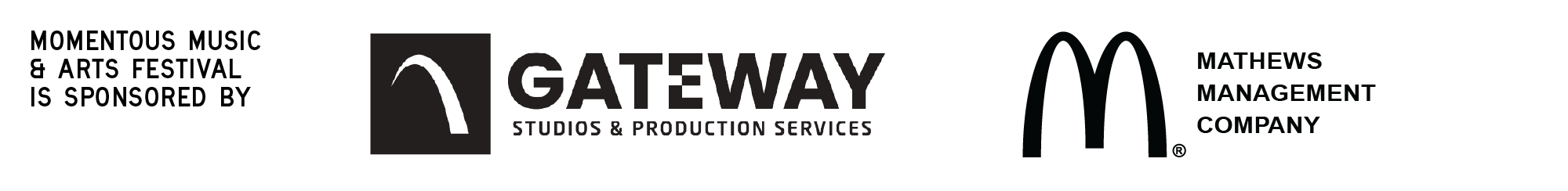 Momentous Music & Arts Festival sponsors Gateway Studios & Production Services and Mathews Management Company logos