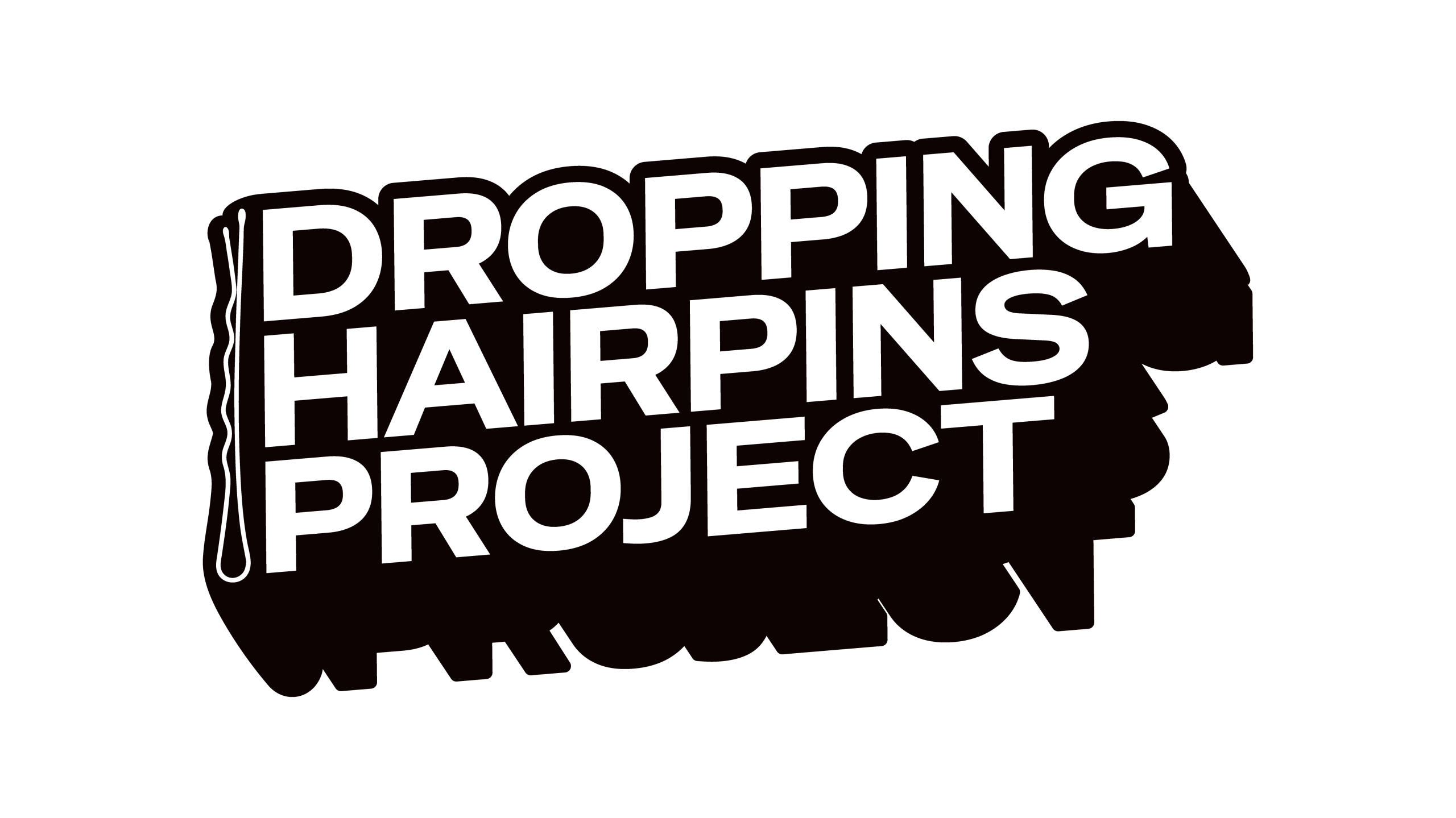 Dropping Hairpins Project logo with white text and hairpin illustration on black background
