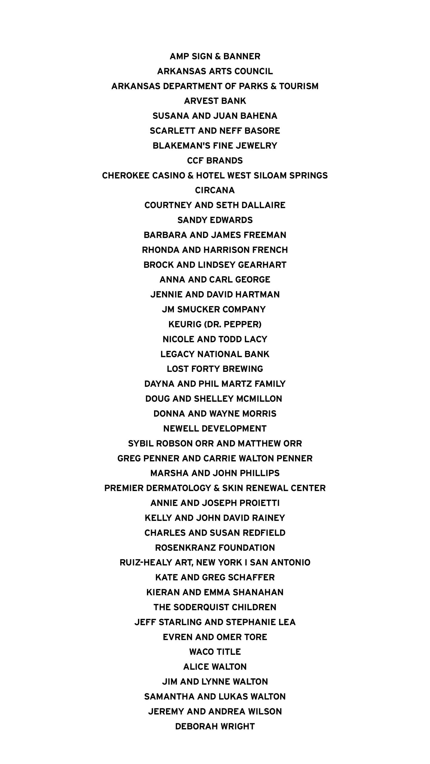 Vertical centered list of sponsor names on white background